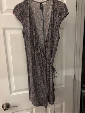 Divided Black Mini Wrap Dress with Pink & White Floral Print